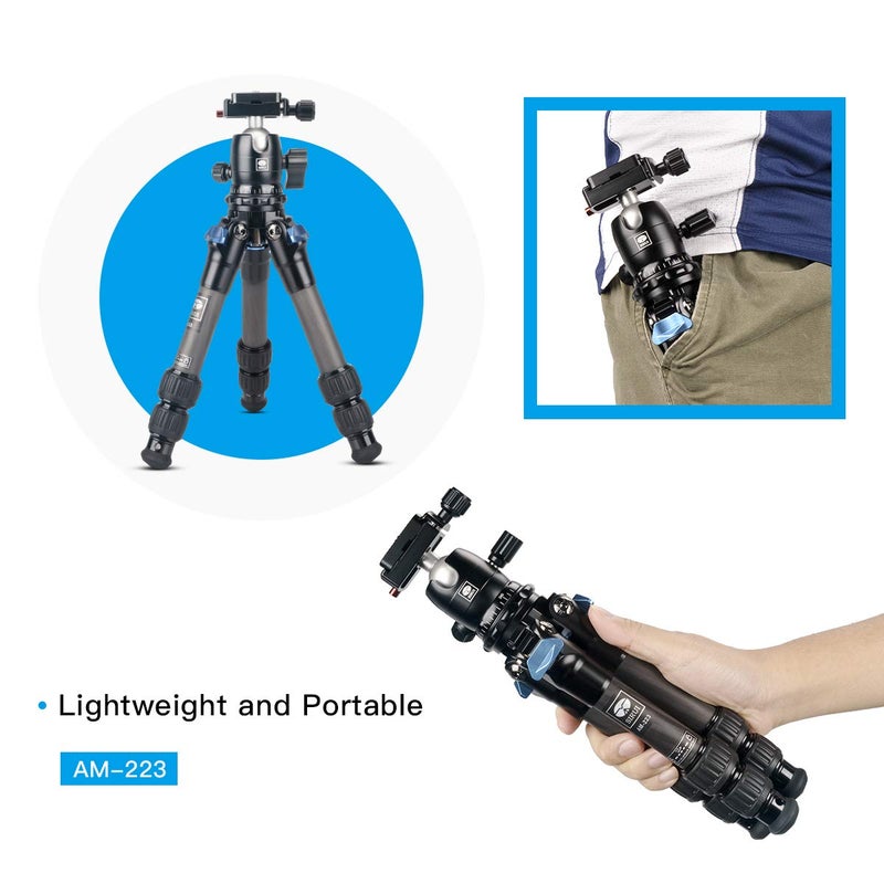 SIRUI AM-223 Carbon Fiber Camera Tripod Mini Travel Compact Tripod with 360Â° B-00K Ball Head, Arca Swiss Quick Release Plate, Loads up 15KG, Max Height 16", Folded Height 12.1",Black - Image 5